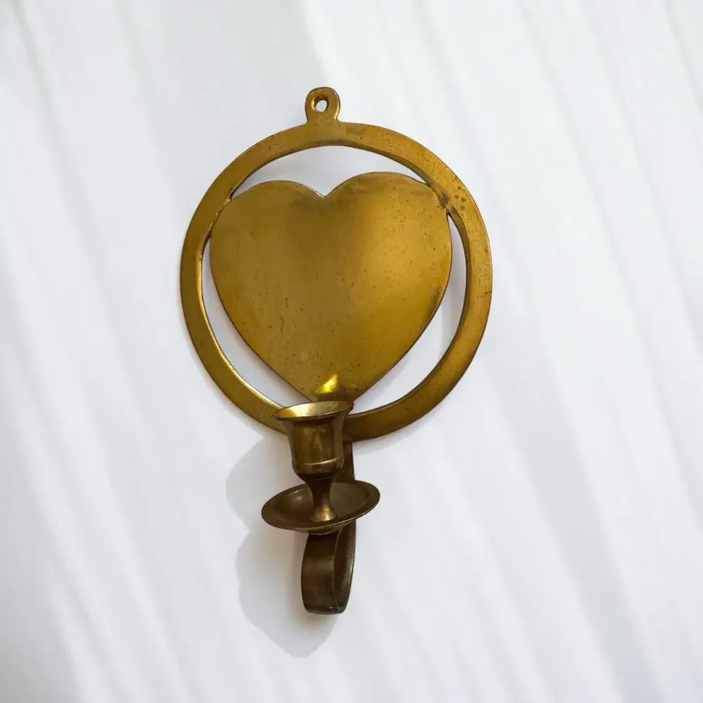 Vintage Solid Brass Heart Wall Sconce Candle Holder Liards Ltd